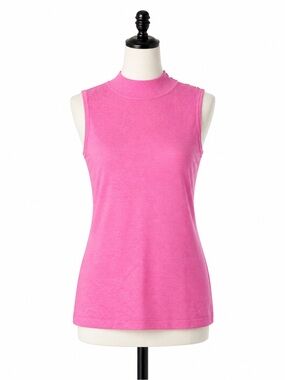 New Entro Hot Pink Sleeveless Mock Neck Tank Button Detail Size M